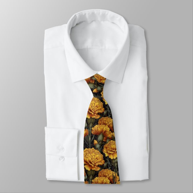 Classic Groomsman Gift Carnation Floral Tie (Tied)
