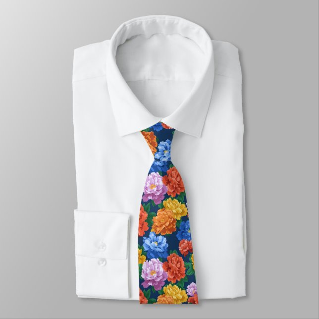 Classic Groomsmen Peonies Floral Tie (Tied)