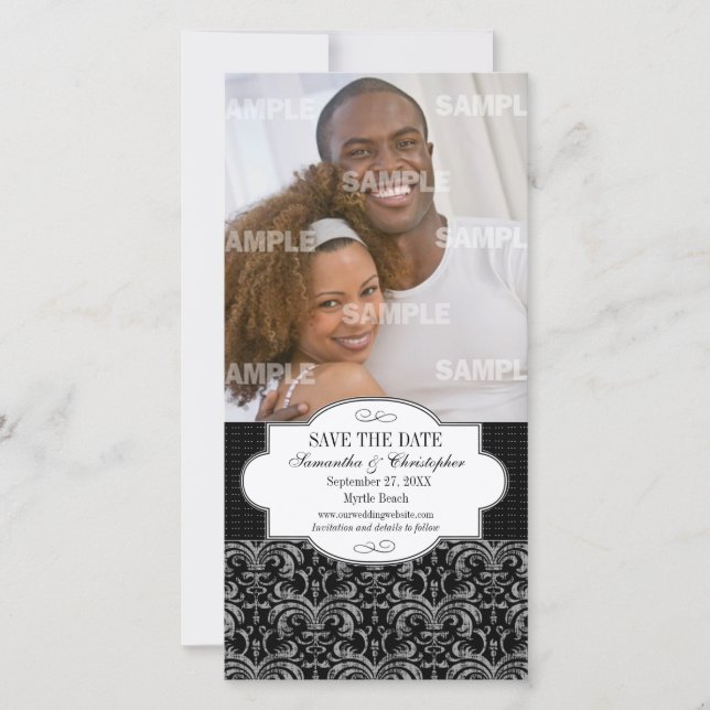Classic Grunge Damask Save The Date Photo Card (Front)
