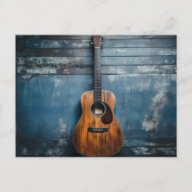 Classic guitar on blue rustic wood wall