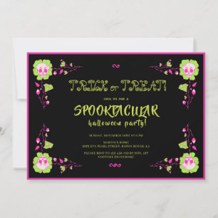 Classic Halloween Black & Pink Skull Costume Party Invitation