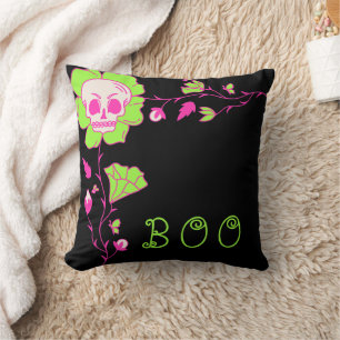 Classic Halloween Black & Pink Skull Family Cushion