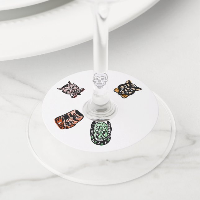 Classic Halloween Characters | Light Wine Glass Tag (Close Up)