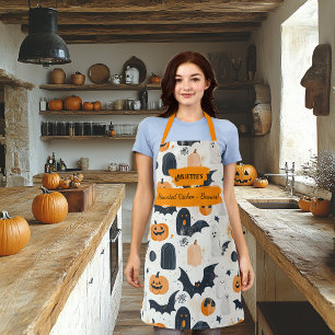 Classic Halloween Kitchen Pattern Spooky Baking Apron