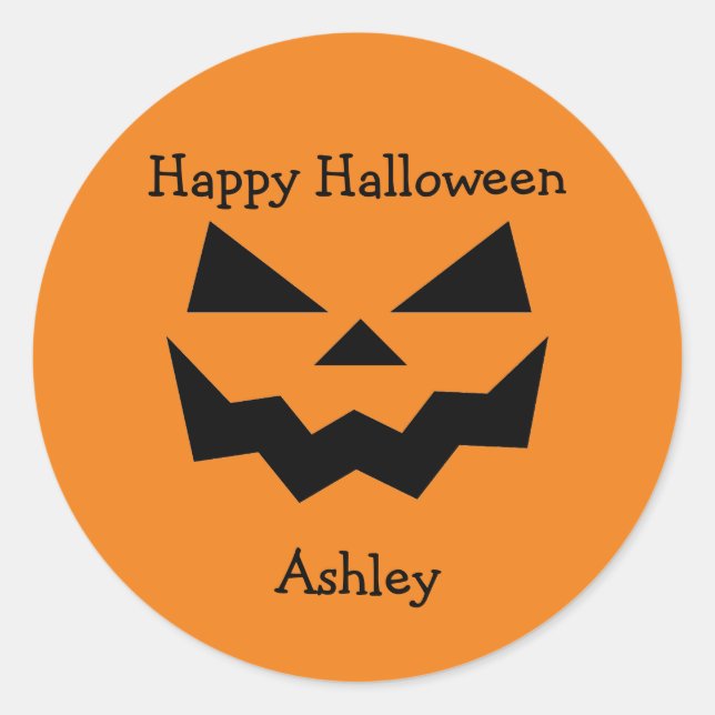 Classic Halloween Name Jack-o-lantern face  Classic Round Sticker (Front)