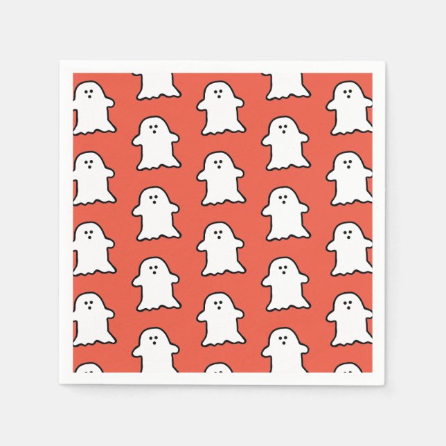 Classic Halloween Orange and White Ghost Napkin (Front)