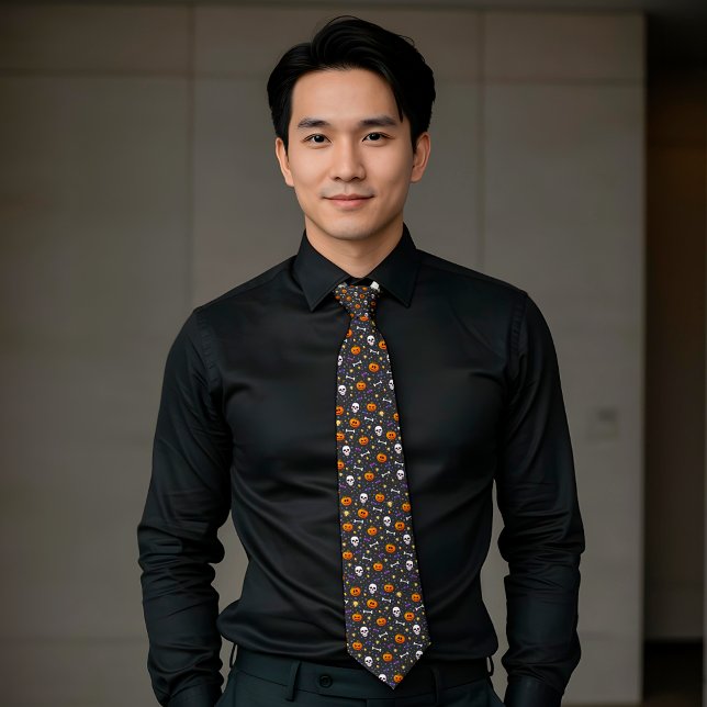 Classic Halloween Themed Pattern Dark Grey Tie (Creator Uploaded)