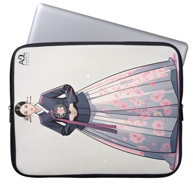 Classic Hanbok Woman Adorned with Cherry Blossoms Laptop Sleeve (Front)