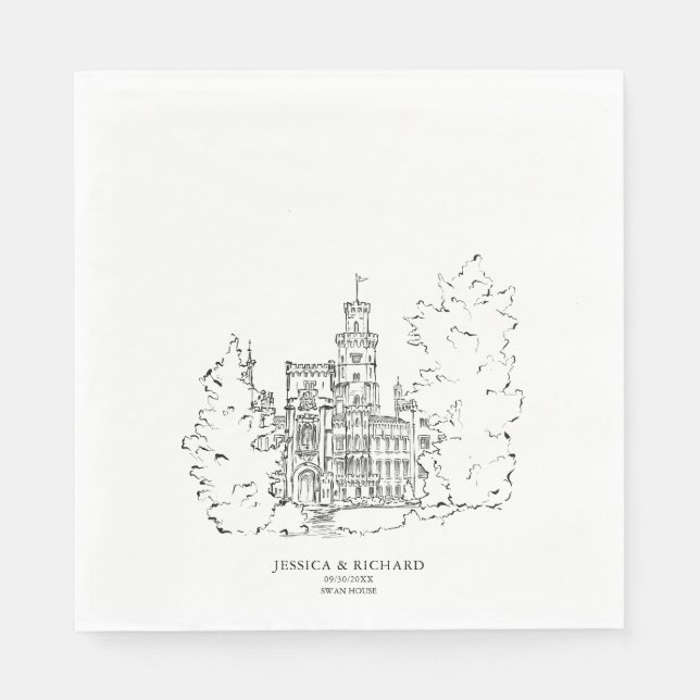 Classic Hand Drawn Venue Chateau Illustration  Napkin (Front)