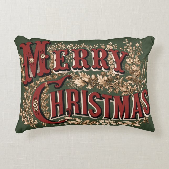 Classic Hand Lettered Merry Christmas Throw Pillow (Front)