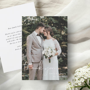 Classic Hand Lettering Photo Wedding Thank You Card
