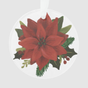 Classic Hand Painted Poinsettia Holiday Ornament