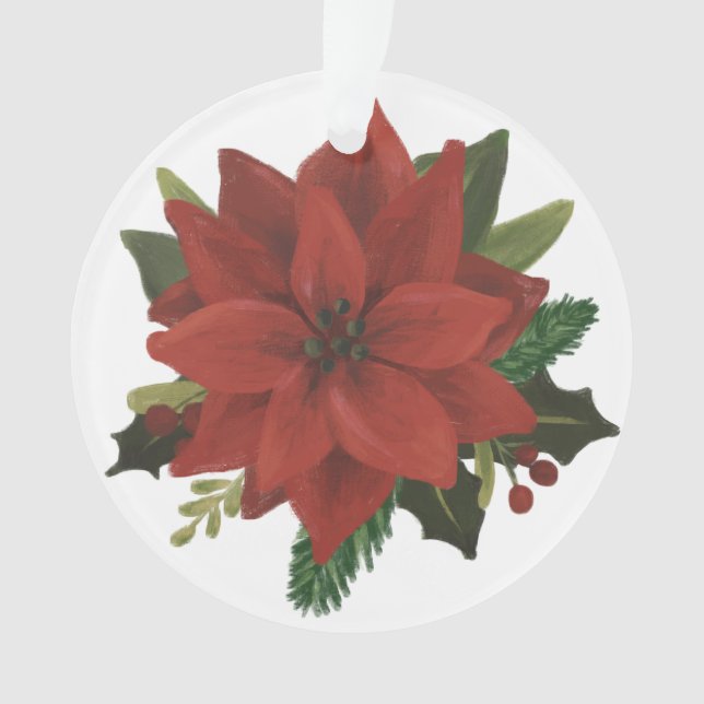 Classic Hand Painted Poinsettia Holiday Ornament (Front)