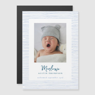 Classic Handdrawn Blue Striped Birth Announcement