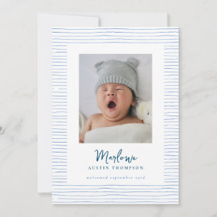 Classic Handdrawn Blue Striped Birth Announcement