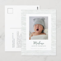 Classic Handdrawn Green Striped Birth Announcement