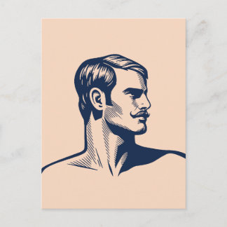 Classic Handsome – Bold Minimalist Linocut Art Postcard