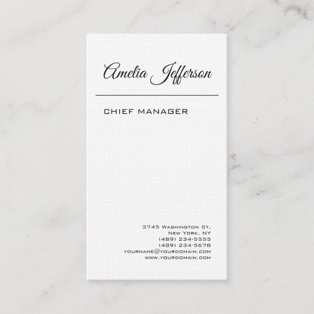 Classic Handwriting Minimalist Professional Linen Business Card (Front)