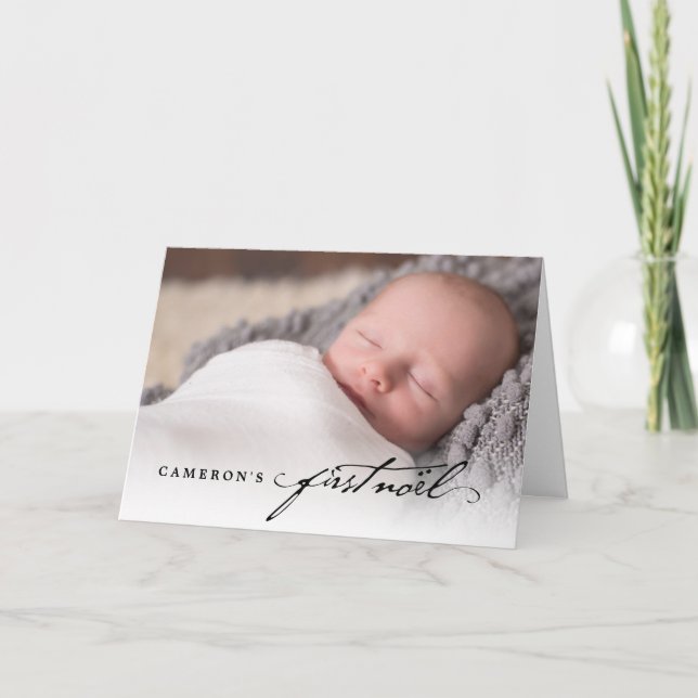 Classic Handwriting Script Baby's First Noel Photo Holiday Card (Front)