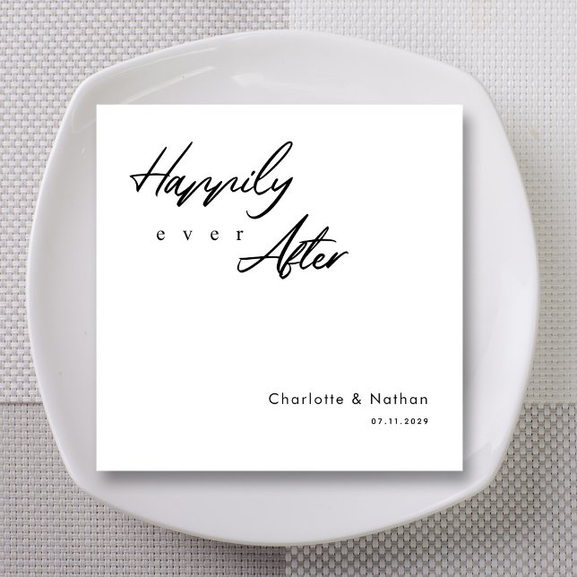 Classic 'Happily Ever After' Black Script Wedding Napkin (Classic 'Happily Ever After' Black Script Wedding Napkins)