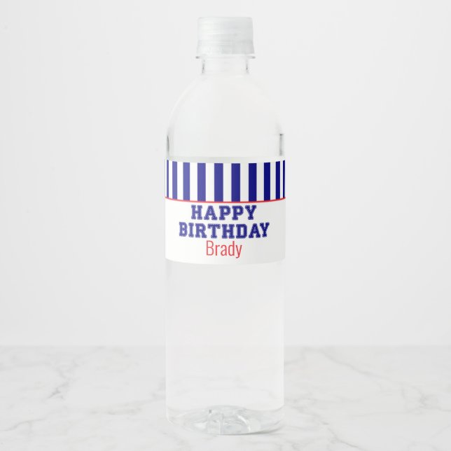 Classic Happy Birthday Baseball Sports Party Water Bottle Label (Front)