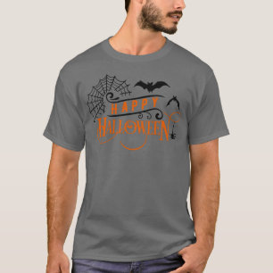 Classic Happy Halloween Bats Spider Webs T-Shirt
