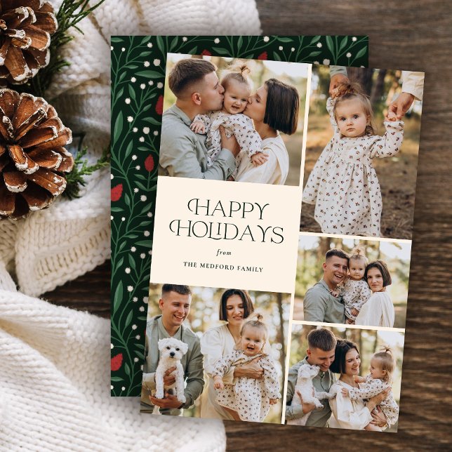 Classic Happy Holidays Collage Floral | Ivory Holiday Card (Creator Uploaded)