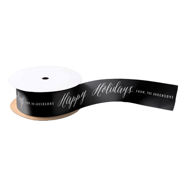 Classic Happy Holidays Script Custom Name Ribbon Satin Ribbon (Spool)