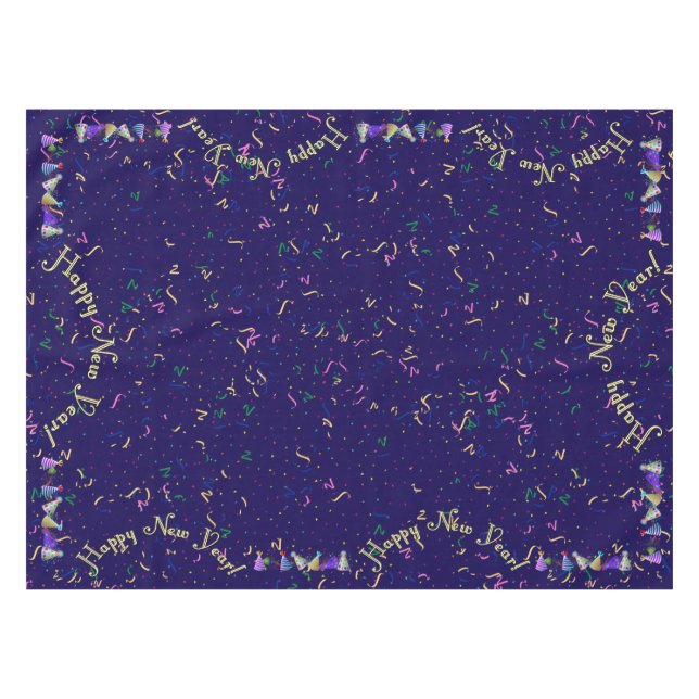 Classic Happy New Year - Confetti and Party Hats Tablecloth (Front (Horizontal))
