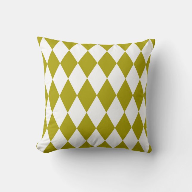Classic Harlequin Diamond Pattern Chartreuse Cushion (Front)