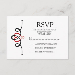 Classic Heart Red Traditional Wedding RSVP Card