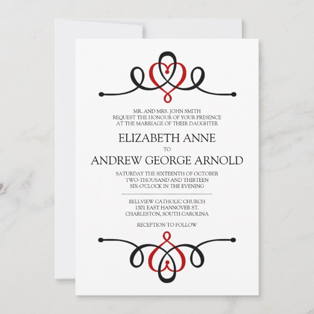 Classic Heart Traditional Wedding Invitation (Front)