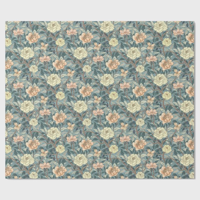 Classic Heirloom Flowers on Dusty Teal Wrapping Paper (Flat)