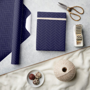 Classic Herringbone Dark Blue Pattern Wrapping Paper