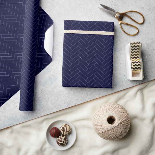 Classic Herringbone Dark Blue Pattern Wrapping Paper (Crafts)