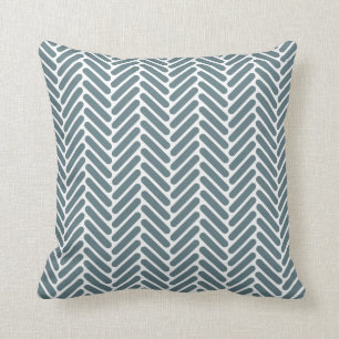Classic Herringbone Pattern in Blue Grey and White Cushion