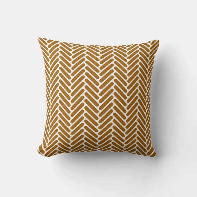 Classic Herringbone Pattern in Caramel and White Cushion (Front)