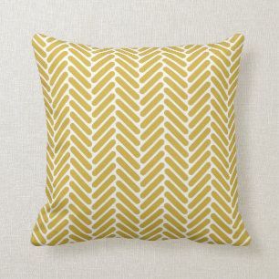 Classic Herringbone Pattern in Mustard and White Cushion
