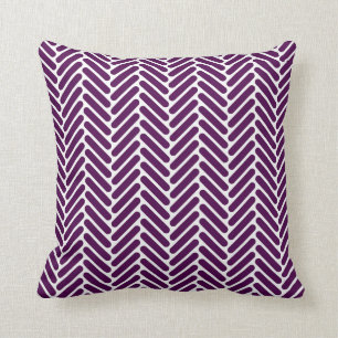 Classic Herringbone Pattern in Plum and White Cushion