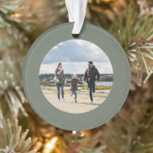Classic herringbone simple sage green photo ornament