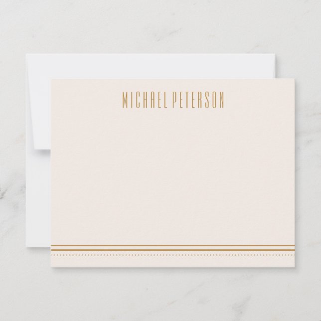 Classic Hexagon Men's Stationery - Gold Note Card (Front)