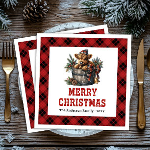 Classic highland cow red black tartan napkins