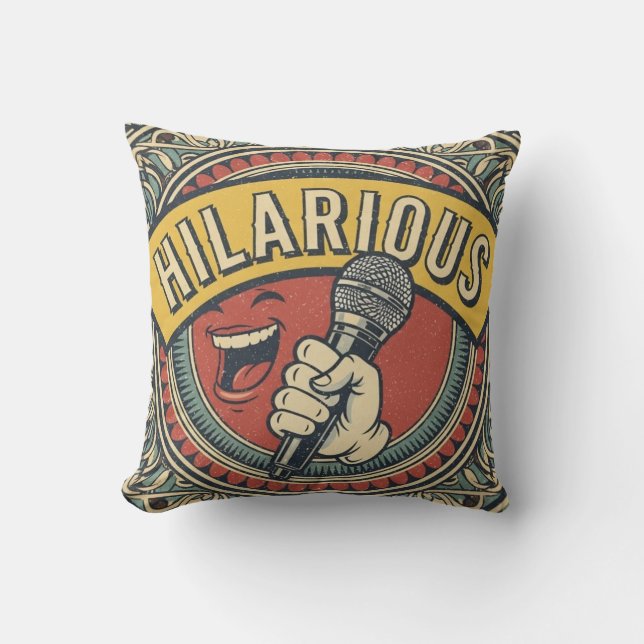 Classic Hilarious Mic Throw Pillow (Front)