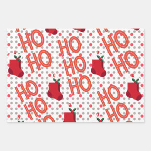 Classic Ho Ho Ho and Santa Boots Christmas Wrappin Wrapping Paper Sheet