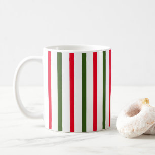 Classic Holiday Festive Red, White & Green Stripes Coffee Mug