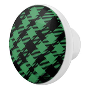 Classic Holiday Green Chequered Pattern Ceramic Knob