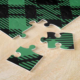 Classic Holiday Green Chequered Pattern Jigsaw Puzzle