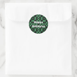 Classic Holiday Green Chequered Pattern Round Sticker