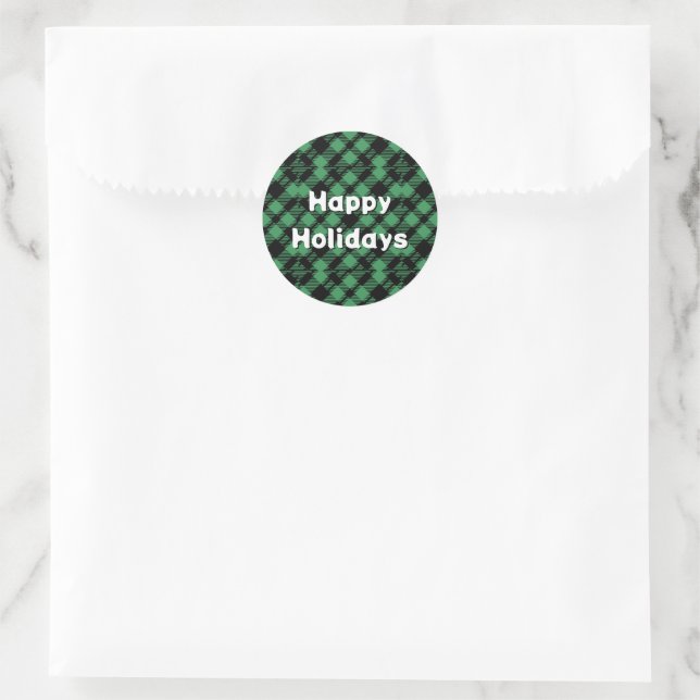 Classic Holiday Green Chequered Pattern  Round Sticker (Bag)