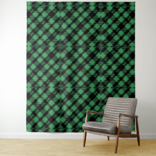 Classic Holiday Green Chequered Pattern Tapestry